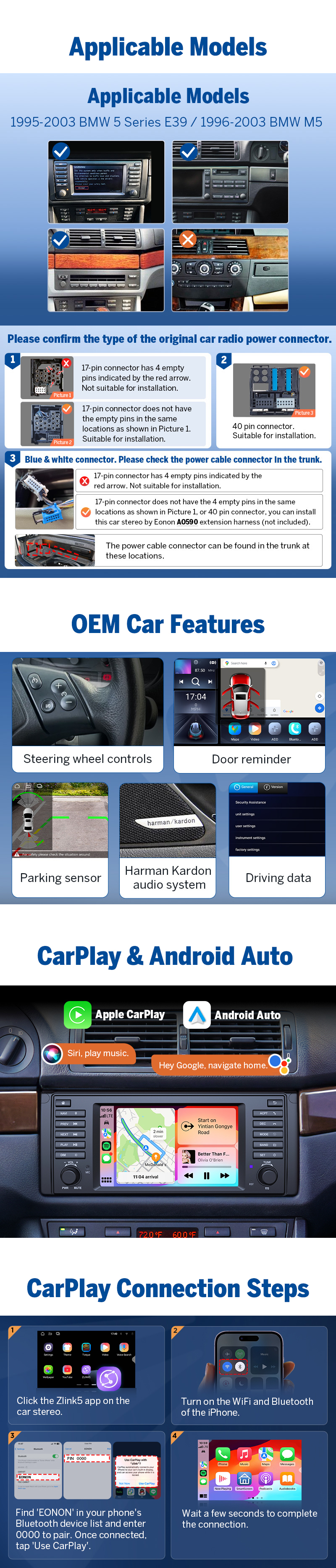 For BMW E39 525i 530i 540i Android 14 Indash Car Stereo Radio GPS Navigation  DSP | eBay